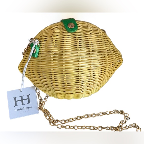 Haute Hippie Yellow Woven Crossbody Bag with Gold Chain - Picture 1 of 10